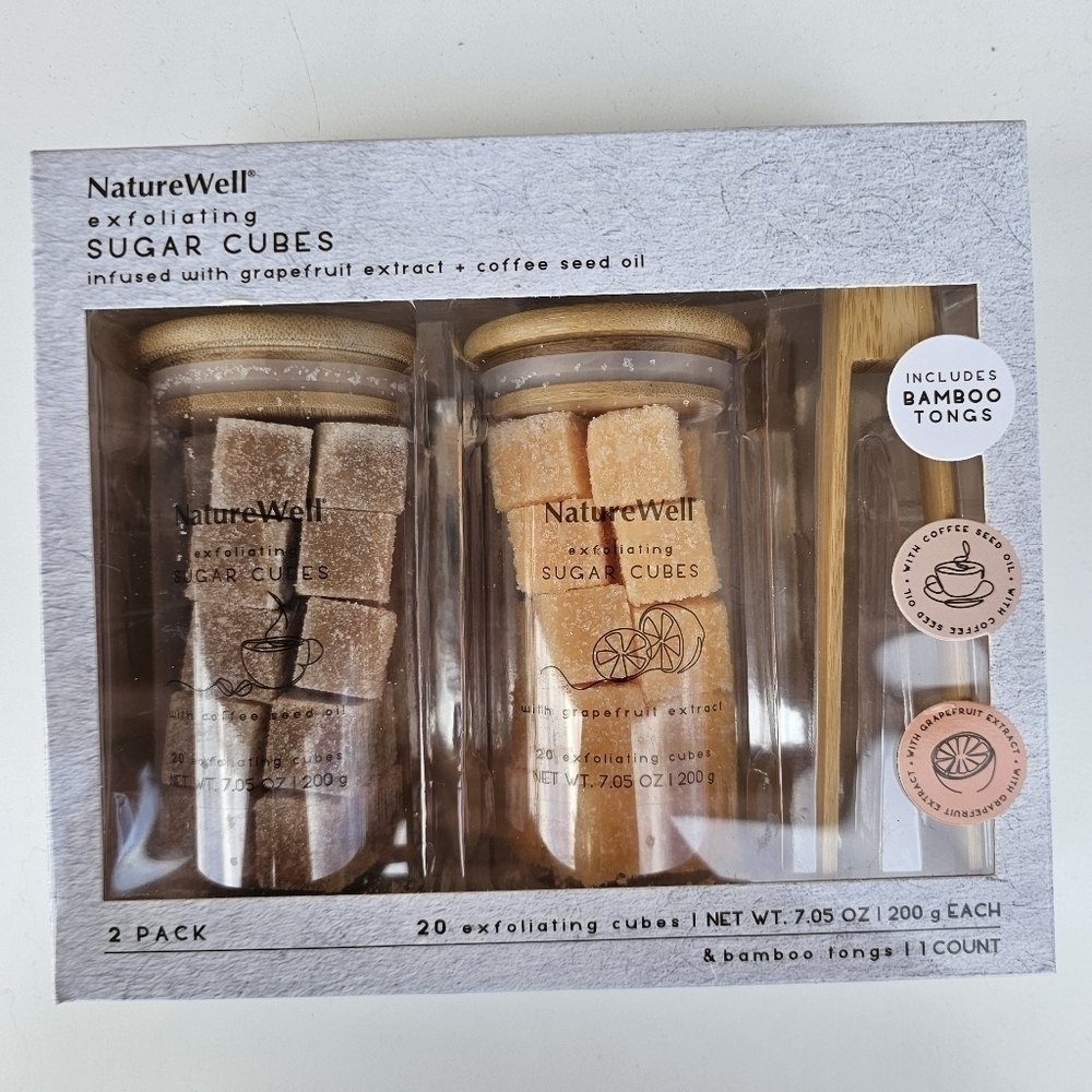 Naturewell Exfoliating Sugar Cubes, Grapefruit and Coffee with Bamboo Tongs